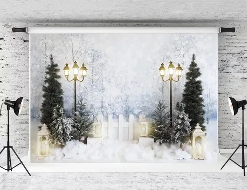 Miniatura 7 de Kate Telón de fondo de fotos de casa de campo de Navidad, fondo de puerta rosa, nieve blanca, árboles de Navidad, fondo de fotos, accesorios de 5