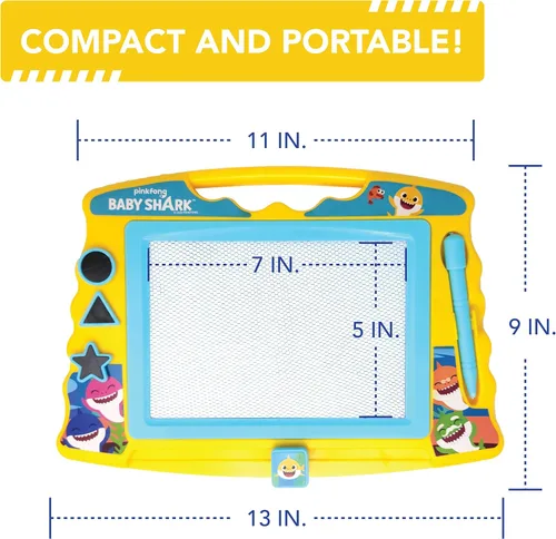Miniatura 3 de Lollipop Baby Shark - Pizarra de dibujo magnética con lápiz capacitivo y 3 sellos, para niños o niñas (azul).