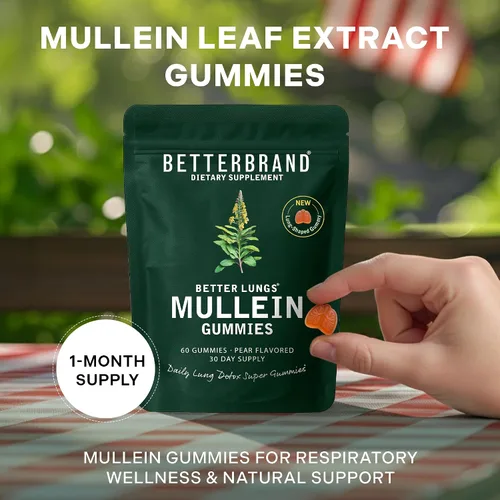 Miniatura 4 de Betterbrand Mullein - Gomitas masticables para limpieza y desintoxicación pulmonar, suplemento de salud respiratoria, 1000 mg de extracto