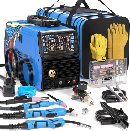 ANDELI Soldador multiproceso, 8 en 1 cortador de plasma/pulsado MIG/HF TIG/núcleo de flujo/frío/limpio/palo máquina de soldadura de aluminio