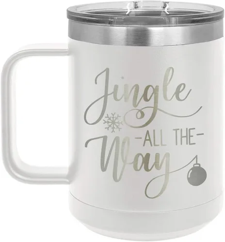 Miniatura 6 de JINGLE ALL THE WAY - Taza de café con tapa deslizante de 13.0 fl oz, diseño navideño con texto en inglés "JINGLE ALL THE WAY", Verde