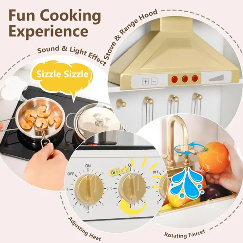 Miniatura 5 de Kinder King Cocina de madera para niños, juego de cocina de juguete para niños pequeños, juego de cocina con sonidos reales, máquina de café
