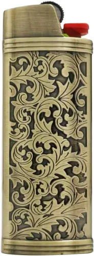 Lucklybestseller Funda de metal para encendedor BIC J6 con estampado floral vintage para encendedor de tamaño completo