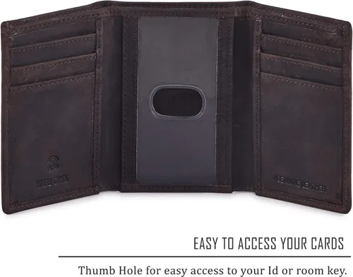 Miniatura 3 de Cartera de piel auténtica con triple pliegue para hombre, bolsillo frontal delgado, tarjeta de bloqueo RFID