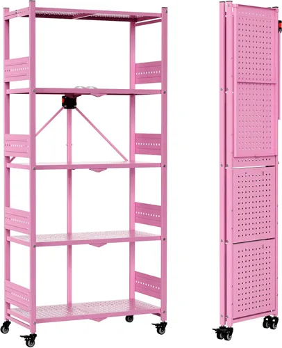Miniatura 11 de WORKPRO Estante plegable de 4 niveles, estante de almacenamiento de metal sin montaje con ruedas, capacidad de 600 libras (con pies niveladores)