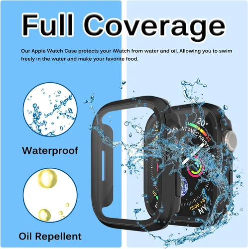 Miniatura 3 de Miimall Compatible con Apple Watch Series 9, 8, 7, protector de pantalla de metal con protector de pantalla de vidrio, [a prueba de golpes y caídas]
