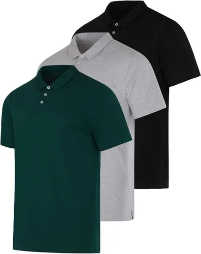 Miniatura 16 de Real Essentials Paquete de 3: Polo de manga corta de algodón para hombre, de secado rápido, transpirable, (disponible en tallas grandes y altas)