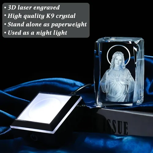 Miniatura 4 de Movdyka Estatua de Jesús de Cristal 3D Regalos Cristianos para Mujeres y Hombres, Regalos Religiosos con Grabado Láser para Amigos, Mamá, Papá