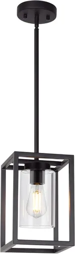 Miniatura 13 de Candelabro rústico de 1 luz con acabado dorado, moderno accesorio de iluminación colgante industrial con pantalla de vidrio transparente, lámpara