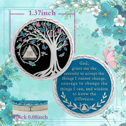 Miniatura 5 de Moneda de sobriedad de 8 años, árbol de la vida, medallón AA de Alcohólicos Anónimos, Ficha de aniversario, regalos de sobriedad para mujeres