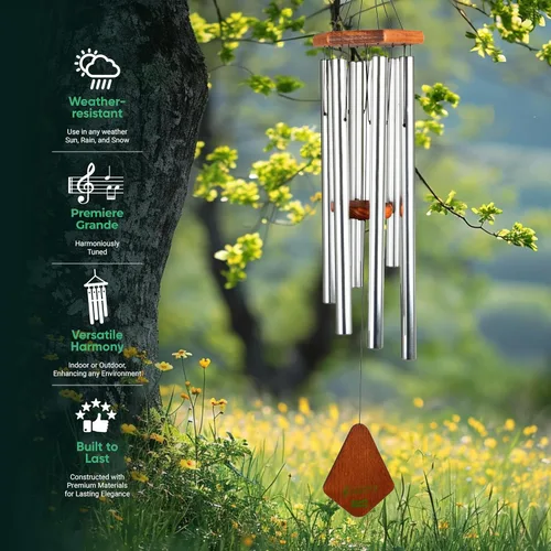 Miniatura 5 de Campanillas de Viento Nature's Melody Premiere Grande Tunes – Campanillas de Viento para Exteriores con 6 Tubos Afinados en Escala Pentatónica