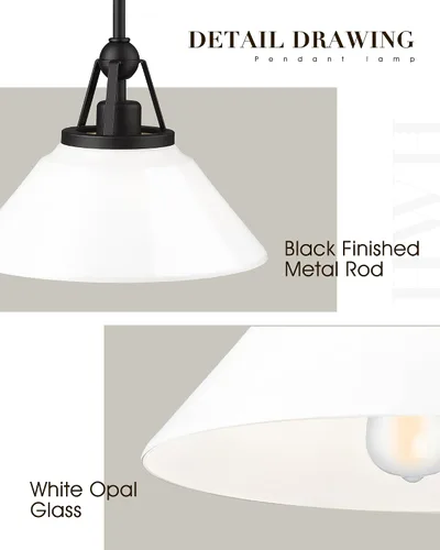 Miniatura 3 de HWH - Lámpara colgante blanca, moderna lámpara de isla de cocina de 12 pulgadas, iluminación colgante de 1 luz para comedor, escuela, metal negro