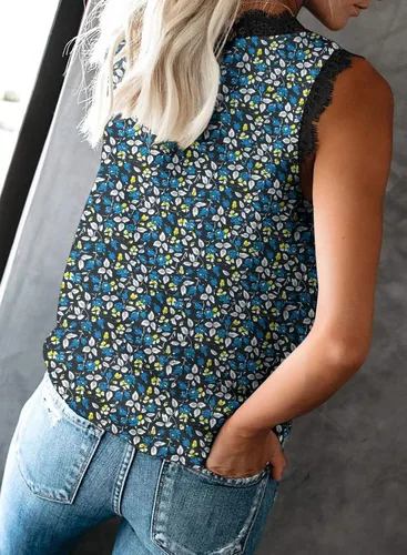 Miniatura 17 de VIISHOW - Camiseta sin mangas, sexy, con cuello en V y bordes de encaje para mujer, camisola de vestir, camisas de gasa, sin mangas, casuales