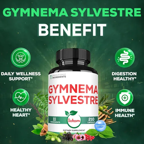Miniatura 5 de Satoomi 1000mg Gymnema Sylvestre Suplementos - 210 Cápsulas - Extracto de Gymnema 20:1 con berberina HCl, Quercetina y más - Apoyo para la salud