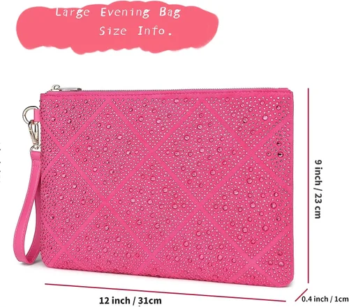 Miniatura 3 de ER.Roulour Bolso de noche para mujer, con diamantes de imitación, sobre de cristal, bolso de mano cuadrado grande para fiesta, boda, baile