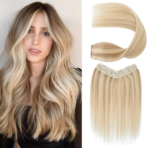 Miniatura 9 de S-noilite Extensiones de cabello humano con clip de una pieza, 5 clips, 3/4 de cabeza completa, parte en V, trama de cabello más grueso, red