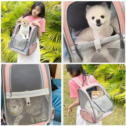 Miniatura 6 de Texsens Mochila para transportar mascotas innovadora de burbuja para gatos y perros Rosa (mesh pink)