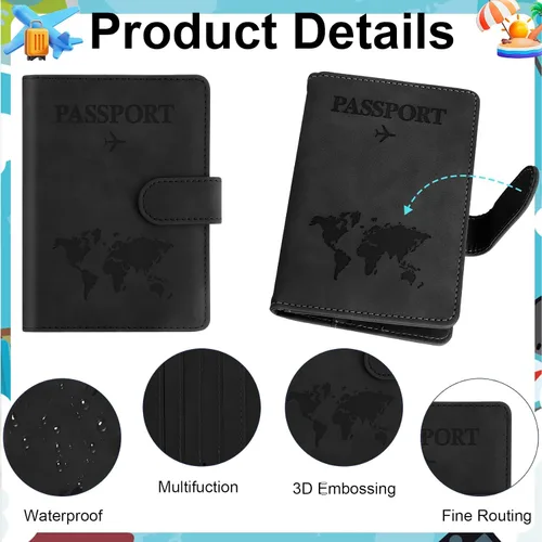 Miniatura 3 de Funda para pasaporte para viajes, funda para pasaporte con ranura para tarjeta de crédito y ranura para tarjeta de embarque, funda para pasaporte