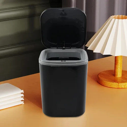Miniatura 6 de Cubo de basura pequeño de 0.5 galones para encimera, cesta de basura de escritorio pequeña, color negro Mini basurero de escritorio con botón