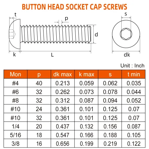 Miniatura 2 de Tornillos de cabeza de botón de 5/16-18 x 1/2", acero de aleación de grado 10.9, unidad hexagonal Allen, 20