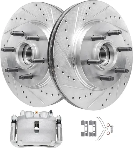 Miniatura 30 de Detroit Axle - Rotores de freno perforados traseros + repuesto de pinza de freno de disco trasera izquierda para Acura TL Honda Element - Juego de 3