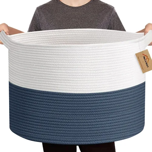 Miniatura 19 de MEGASKET Cesta grande de juguetes para niños, cesta tejida suave de cuerda de algodón de 22" x 14", cesta de almacenamiento para juguetes para Azul