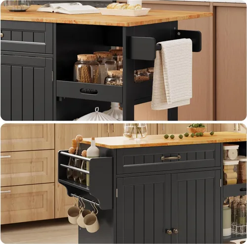 Miniatura 5 de Gizoon Isla de cocina con almacenamiento, Isla de cocina con hoja caída, carrito de comedor rodante de 41.7 pulgadas de ancho, encimera plegable, 5