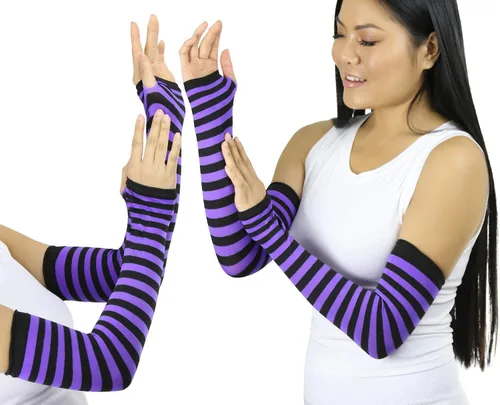 Miniatura 3 de ToBeInStyle Calentadores de longitud de brazo 100% nailon a rayas para mujer
