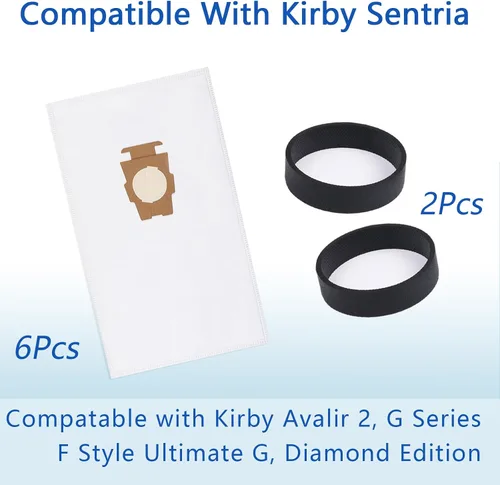 Miniatura 2 de Paquete de 6 bolsas para aspiradora y 2 cinturones compatibles con bolsas de aspiradora Kirby 204811, 204814, 205811 Style F, aptas para todos