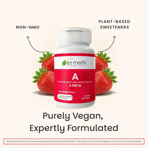 Miniatura 6 de EZ Melts Vitamina A - Suplemento para la salud de la piel, los ojos y los huesos - Apoya el sistema nervioso saludable - Sin sabores artificiales