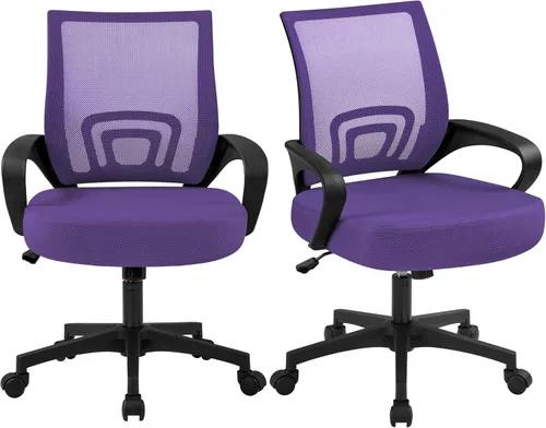 Miniatura 13 de Yaheetech Silla de oficina con respaldo medio, silla de escritorio giratoria con soporte lumbar, silla de malla ergonómica para computadora de Negro