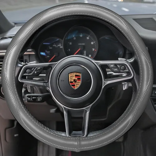 Miniatura 2 de HAOKAY Funda de volante de cuero genuino gris de grado superior para hombres y mujeres, funda de volante de lujo para automóviles, SUV y camiones