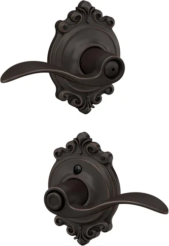 Miniatura 81 de SCHLAGE - Manija de puerta Accent con cerradura de paso libre para pasillo y armario en bronce antiguo - F10 ACC 716 Bronce Envejecido