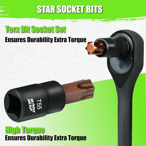 Miniatura 4 de SUNHAMCKP - Juego de 31 puntas y dados Torx, 14 puntas de estrella (T8- T70) y 13 enchufes E-Torx (E4-E24) y 4 adaptadores de enchufe de impacto