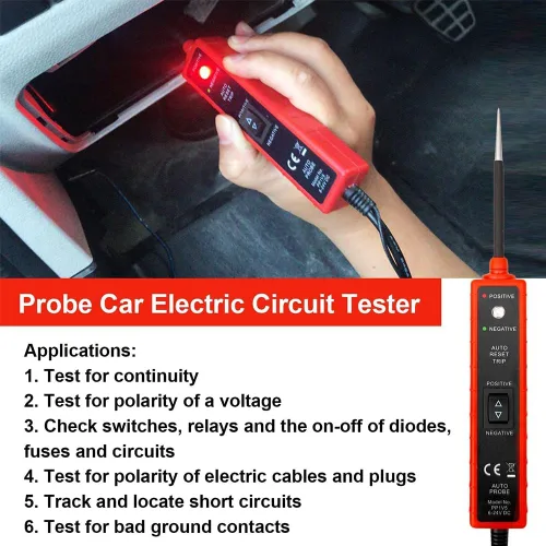 Miniatura 5 de Probador de circuito de potencia automotriz con cable de prueba de 16 pies, probador de luz LED de 6 a 24 V CC, probador de fusibles, bolígrafo