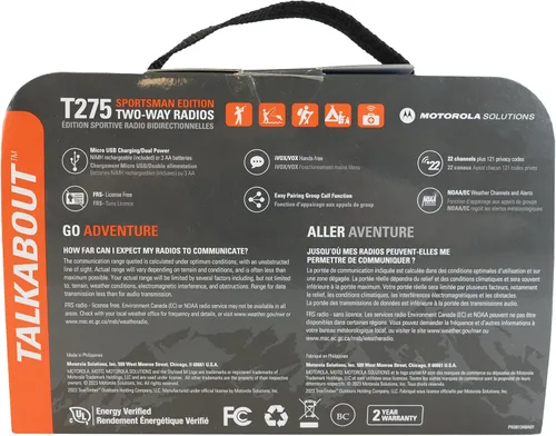 Miniatura 8 de Motorola Talkabout T275 Radios de dos vías (paquete de 2) – Alcance de 40 km, recargable, walkie Talkie para exteriores, alertas meteorológicas