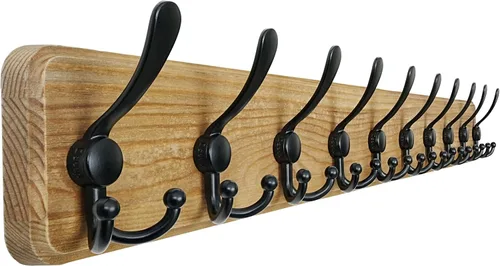 Miniatura 19 de Dseap Perchero de Pared Montado - 5 Ganchos Triangulares, Resistente, Perchero de Pared de Madera para Abriggos, Sombreros, Chaquetas, Ropa, Negro