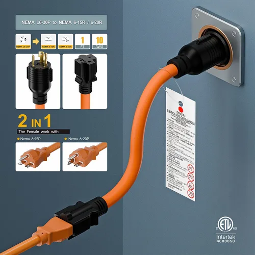 Miniatura 8 de Enchufe de bloqueo giratorio Nema L6-30P de 30 amperios macho a adaptador de hoja T 6-20R, generador STW 12-AWG 30A 250V 250V 6-20/15R, adaptador