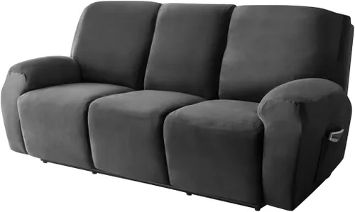 Miniatura 19 de Funda elástica para sofá reclinable, fundas de terciopelo para sillas reclinables de 3 cojines, 8 piezas, fundas protectoras para muebles