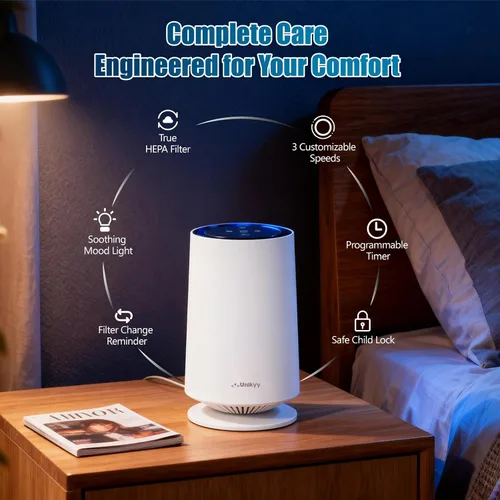 Miniatura 2 de LumiAir Mini - Purificadores de aire para dormitorio, hogar, oficina, dormitorio, filtro de aire HEPA súper silencioso con luz nocturna LED, USB