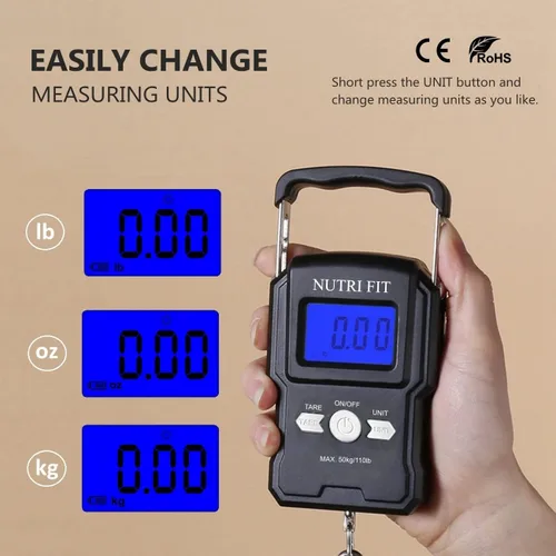 Miniatura 9 de NUTRI FIT Báscula de equipaje digital para maleta, báscula portátil para viajes, báscula de peso de pescado de mano con gancho para pesca, 110