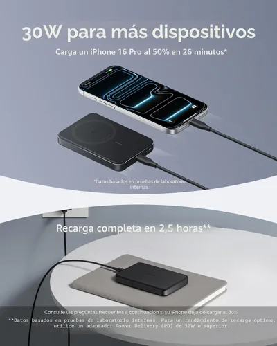 Miniatura 6 de Anker MagGo Power Bank, batería magnética ultradelgada de 10,000 mAh, con certificación Qi2 de 15 W, cargador portátil ultra rápido compatible