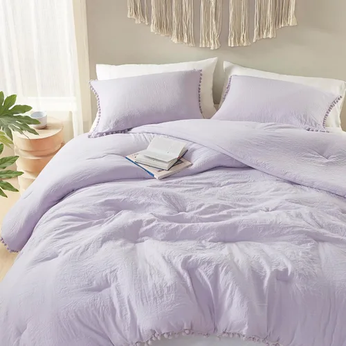 Miniatura 11 de Codi Juego de edredón beige tamaño King, ropa de cama bohemia chic con elegantes flecos de pompones, juego de lujo de 3 piezas de microfibra lavada