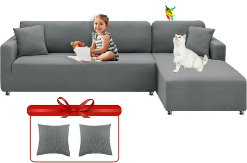 Miniatura 8 de XINEAGE Fundas para Sofá Seccional de Alta Elasticidad, 2 Piezas, Forma de L, Funda de Sofá con 2 Fundas de Almohada, Fundas Deslizantes para Sofá