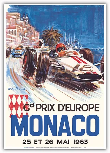 Miniatura 11 de Mónaco Grand Prix Europe (Gd Prix D'Europe) - Póster de carreras de coches vintage por Michel Beligond c.1963 - Impresión artística maestra