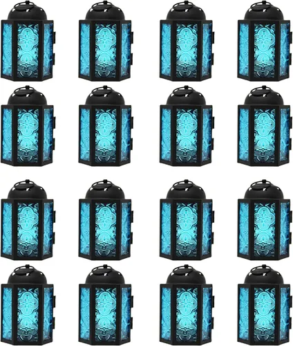 Miniatura 19 de VELA LANTERNS - Juego de 4 linternas para velas tea light, estilo mini marroquí, de 4.25" de tamaño pequeño, decorativas para mesa o colgar, metal