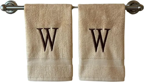 Miniatura 160 de Toalla de mano con inicial beige para baño, toalla bordada decorativa de calidad de hotel de lujo con monograma para tocador, spa, certificado