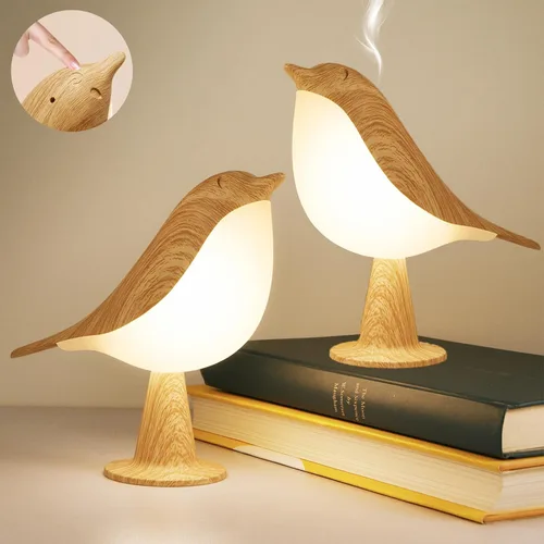 Deogos Juego de 2 bonitas lámparas de mesa de pájaro, lámpara inalámbrica recargable con 3 temperaturas de color y brillo ajustable, pequeñas luces