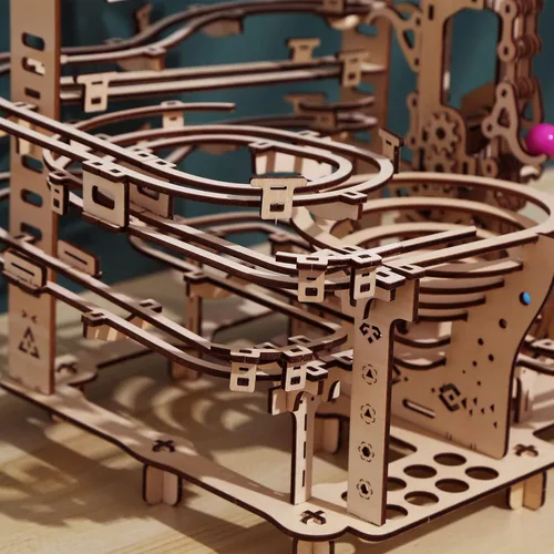 Miniatura 4 de Kit de carrera de mármol de madera, rompecabezas 3D, bolas de colores de madera, polipasto escalonado con mecanismo de elevación de 3 escalones
