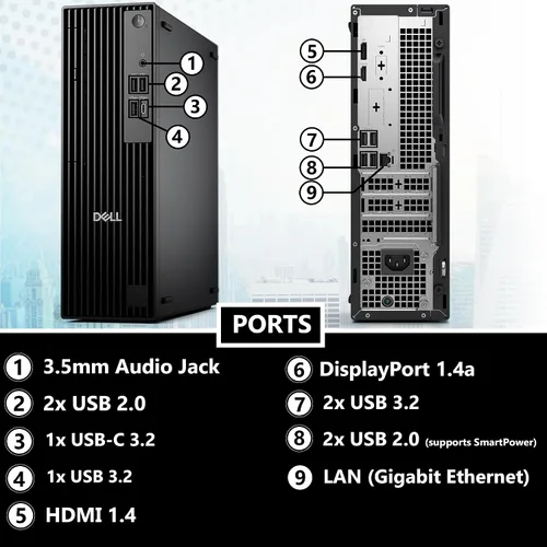 Miniatura 5 de Dell Pro Slim QCS1250 Intel i5-14500, RAM DDR5 de 16 GB, PCIe NVMe de 512 GB, RJ-45, puerto DP, HDMI, KB y mouse con cable, Windows 11 Pro